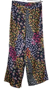 Dámske tmavomodré kvetované culottes nohavice