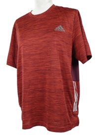 Pánské červeno-vínové melírované sportovní funkční tričko s pruhy Adidas 