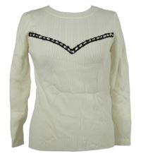 Dámský smetanový žebrovaný svetr s korálky Wanko 