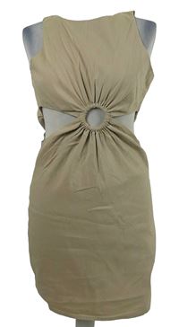 Dámské béžové šaty se sponou a průstřihy Zara 