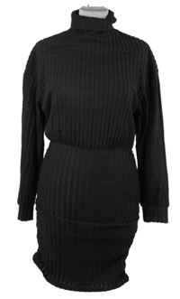 Dámske čierne rebrované šaty s rolákom Shein