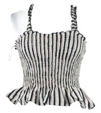 Dámský bílo-černo-červený proužkovaný žabičkový crop top s volánky