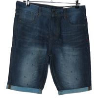 Dámske tmavomodré rifľové dlhé kraťasy s vtáčky Denim vel. 34