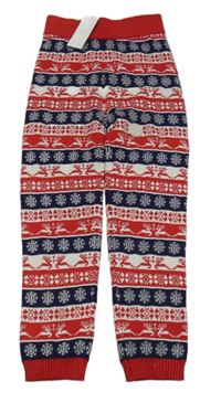 Nové- Červeno-modro-bílé vzorované pletené kalhoty Jeff&Co