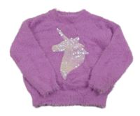 Fialový chlpatý sveter s jednorožcem z flitrů Dunnes