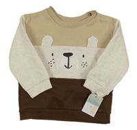 -Nové Béžovo-hnedo-melírovaná mikina s medvěďom zn. Primark