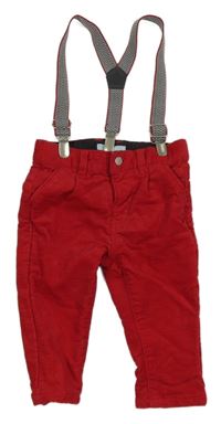 Červené manšestráky s kšandami Obaibi