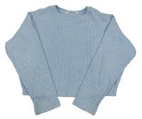 Svetlomodrý rebrovaný crop sveter H&M