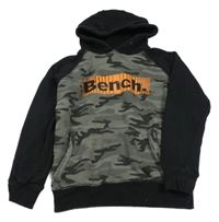 Sivo-čierna army mikina s logom a kapucňou Bench