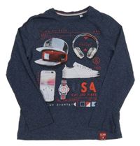 Tmavomodré melírované tričko s obrázkami C&A