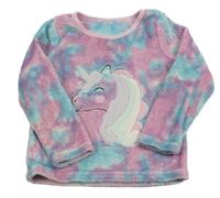 Růžovo-modro-fialová třpytivá chlupatá mikina s jednorožcem Nutmeg