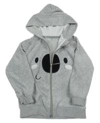 Sivá zamatová prepínaci mikina s čumáčkem a kapucňou