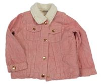 Růžová manšestrová bunda s kožíškem Tu