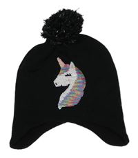 Černá pletená podšitá čepice s jednorožcem a bambulí Mywear