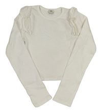 Biele rebrované crop tričko s volánikmi River Island