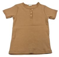 Hnedé rebrované tričko s gombíky H&M