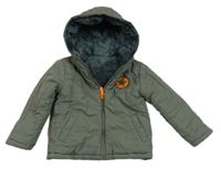 Sivá šušťáková prešívaná zateplená obojstranná bunda s kapucňou