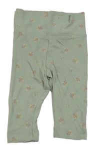 Zelenkavošedé lehké tepláky s kytičkami H&M