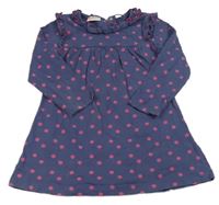 Tmavomodrošedé bavlnené šaty s bodkami a volánikmi Liegelind