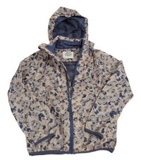 Pudrovo-tmavomodrá šusťáková podzimní bunda s motýlky a ukrývací kapucí HIP&HOPPS