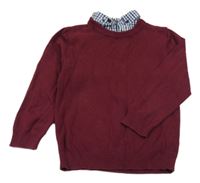 Vínový sveter s košeľovým golierikom George