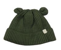 Tmavozelená rebrovaná pletená čapica s uškami Nutmeg