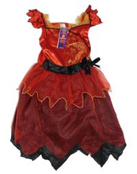 Nové - Kockovaným - Červeno-čierne saténovo-tylové šaty s potlačou F&F