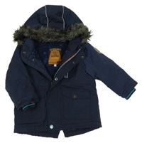 Tmavomodrá šusťáková zimní bunda s kapucí F&F