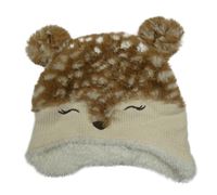 Hnědo-béžová chlupato/pletená čepice s čumákem Nutmeg