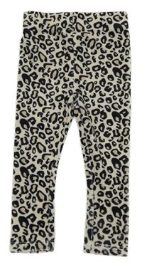 Smetanovo-čierne leopardí plyšové legíny Peacocks