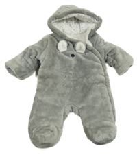 Šedá chlupatá zateplená kombinéza s čumákem a kapucí F&F