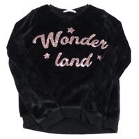 Čierna chlpatá mikina s nápisem z flitrů H&M