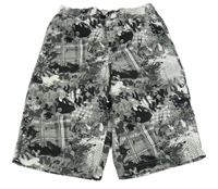 Sivo-bielo-čierne vzorované plážové kraťasy s lebkami C&A