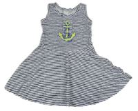 Bielo-tmavomodré pruhované bavlnené šaty s kotvou C&A