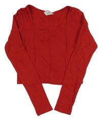 Červené rebrované crop tričko H&M