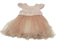 Světle-starorůžové saténovo/tylové šaty s květy 