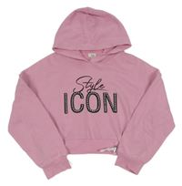 Ružová overize crop mikina s nápisom a kapucňou River Island