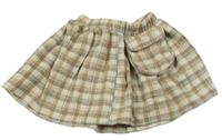 Béžovo-hnedá kockovaná úpletová kolová sukňa s vreckom