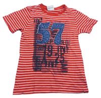 Červeno-biele pruhované tričko s nápisom Topolino