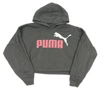 Šedá crop mikina s logem a kapucí Puma