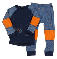 2set - Tmavomodro-modro-oranžové funknčí spodní triko + kalhoty Helly Hansen