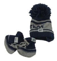 2set - Šedo-tmavomodrá pletená + bačkůrky Reebok