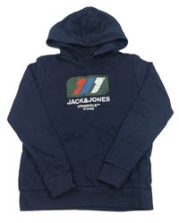 Tmavomodrá mikina s logom a kapucňou Jack & Jones