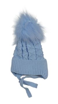 Nové - Světlemodrá pletená čepice s bambulí 