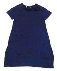 Tmavomodré svetrové trblietavé šaty s mašlou H&M