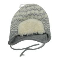 Nové - Šedo-smetanová vzorovaná pletená podšitá čepice C&A