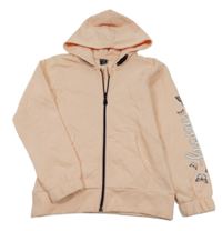 Broskvová propínací mikina s nápisem a kapucí Mana