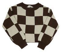 Hnedo-béžový kockovaný crop sveter H&M