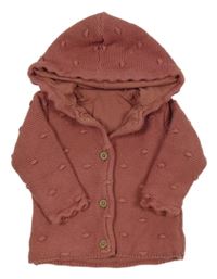 Růžový propínací podšitý svetr s puntíky a kapucí Tu