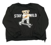 Čierna mikina s medvedíkom a nápisom Shein